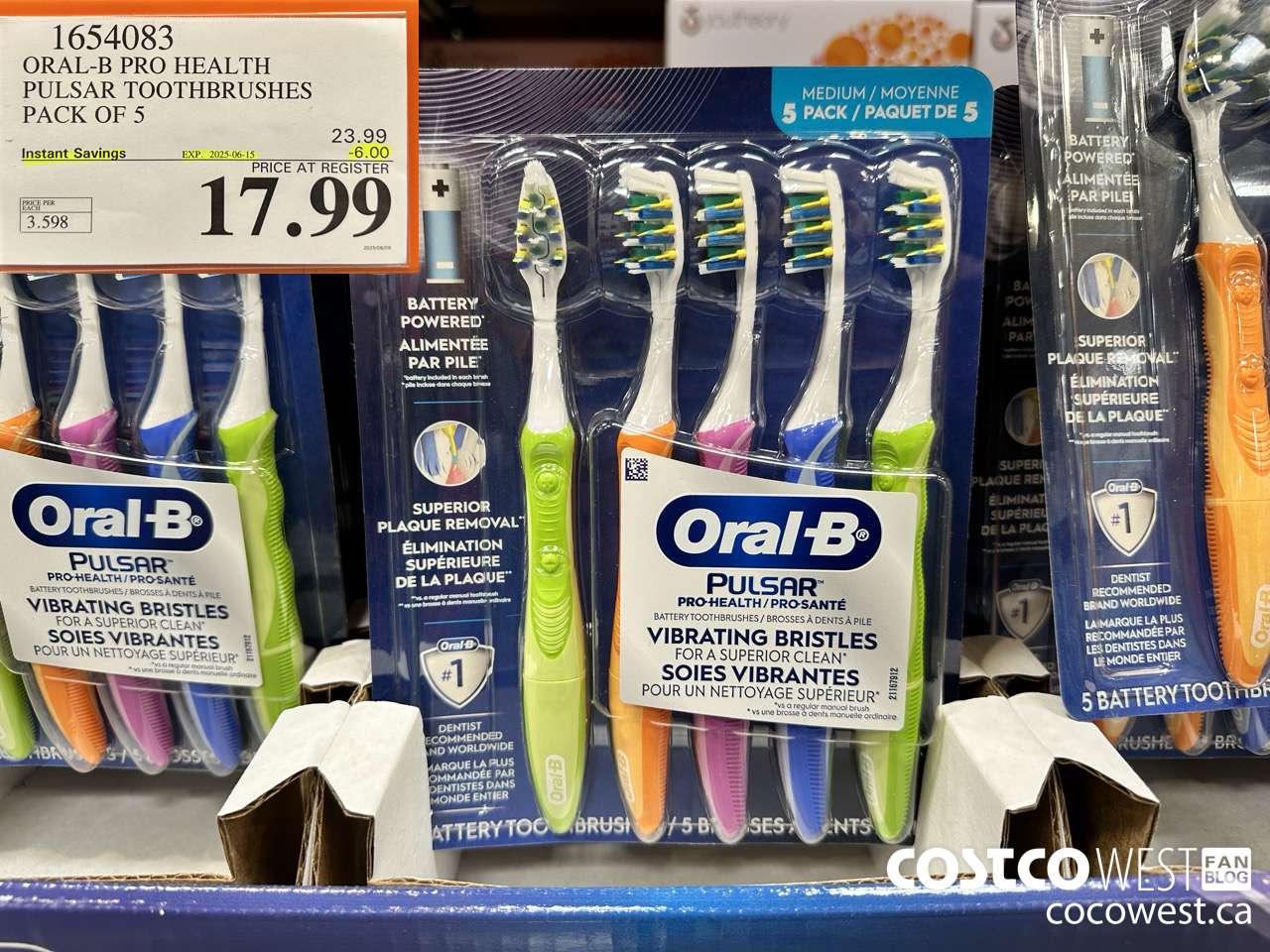 1654083 ORAL-B PRO HEALTH TOOTHBRUSHES PACK OF 5 ($6.00 INSTANT SAVINGS EXPIRES ON 2025-06-15) $17.99