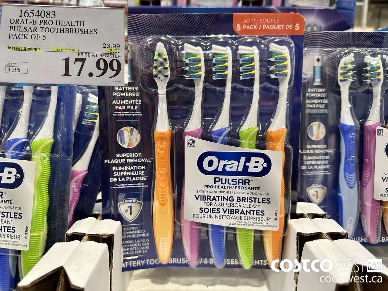 1654083 ORAL-B PRO HEALTH TOOTHBRUSHES PACK OF 5 ($6.00 INSTANT SAVINGS EXPIRES ON 2025-06-15) $17.99