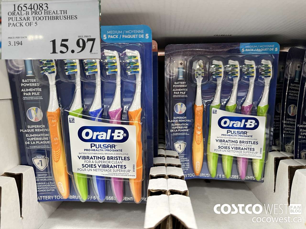 1654083 ORAL-B PRO HEALTH TOOTHBRUSHES PACK OF 5 $15.97