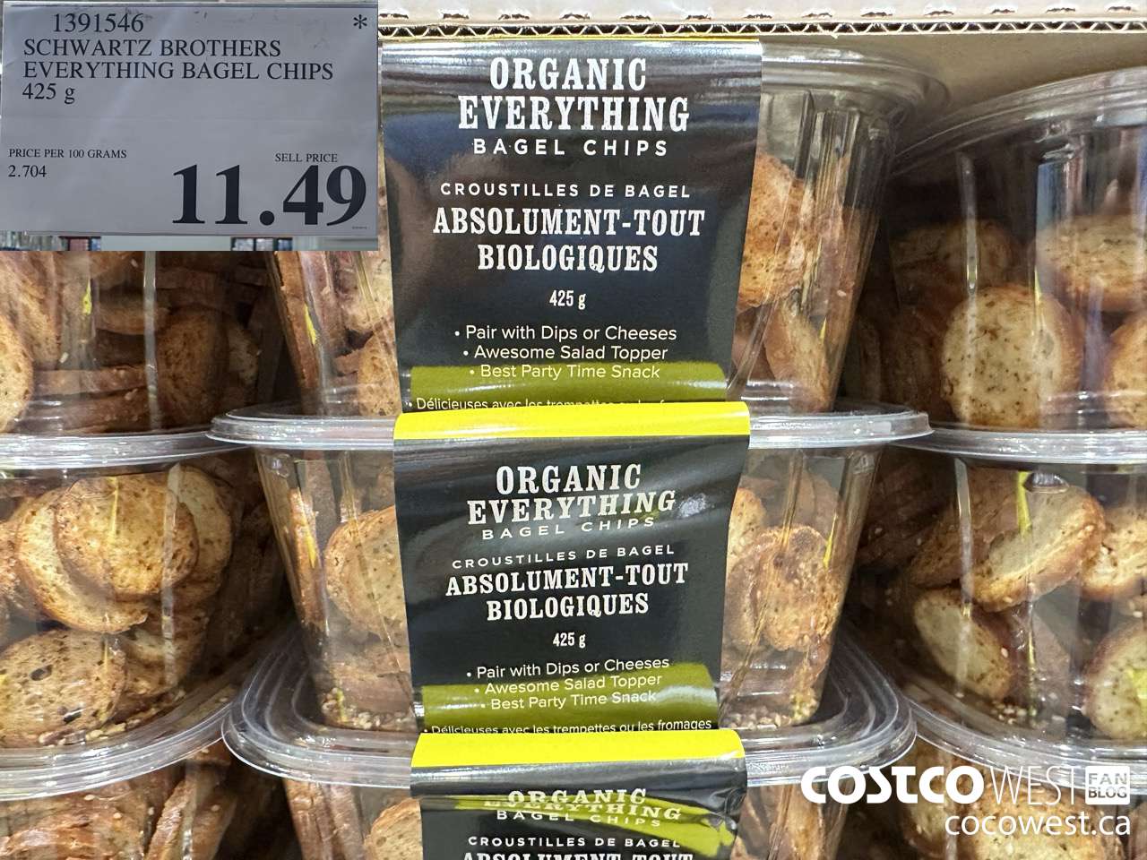 1391546 ORGANIC SCHWARTZ EVERYTHING BAGEL CHIPS 425G $11.49