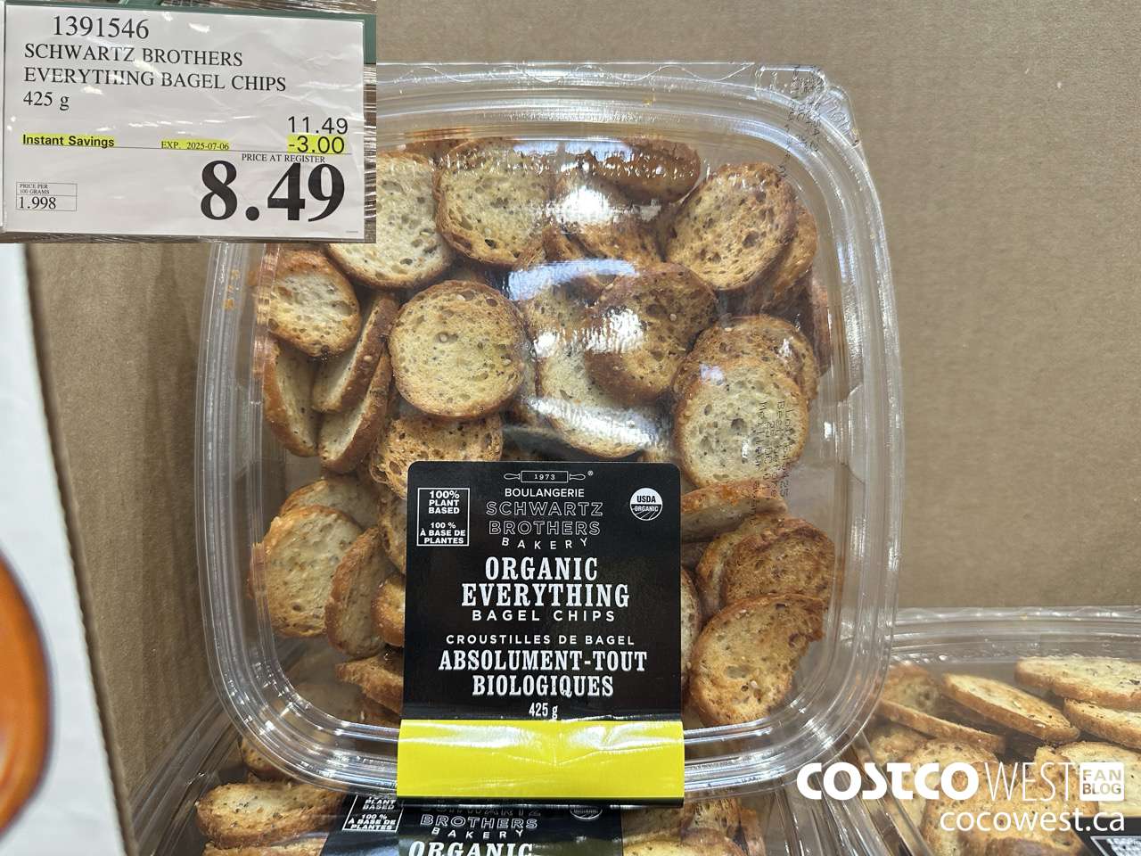 1391546 ORGANIC SCHWARTZ EVERYTHING BAGEL CHIPS 425G ($3.00 INSTANT SAVINGS EXPIRES ON 2025-07-06) $8.49