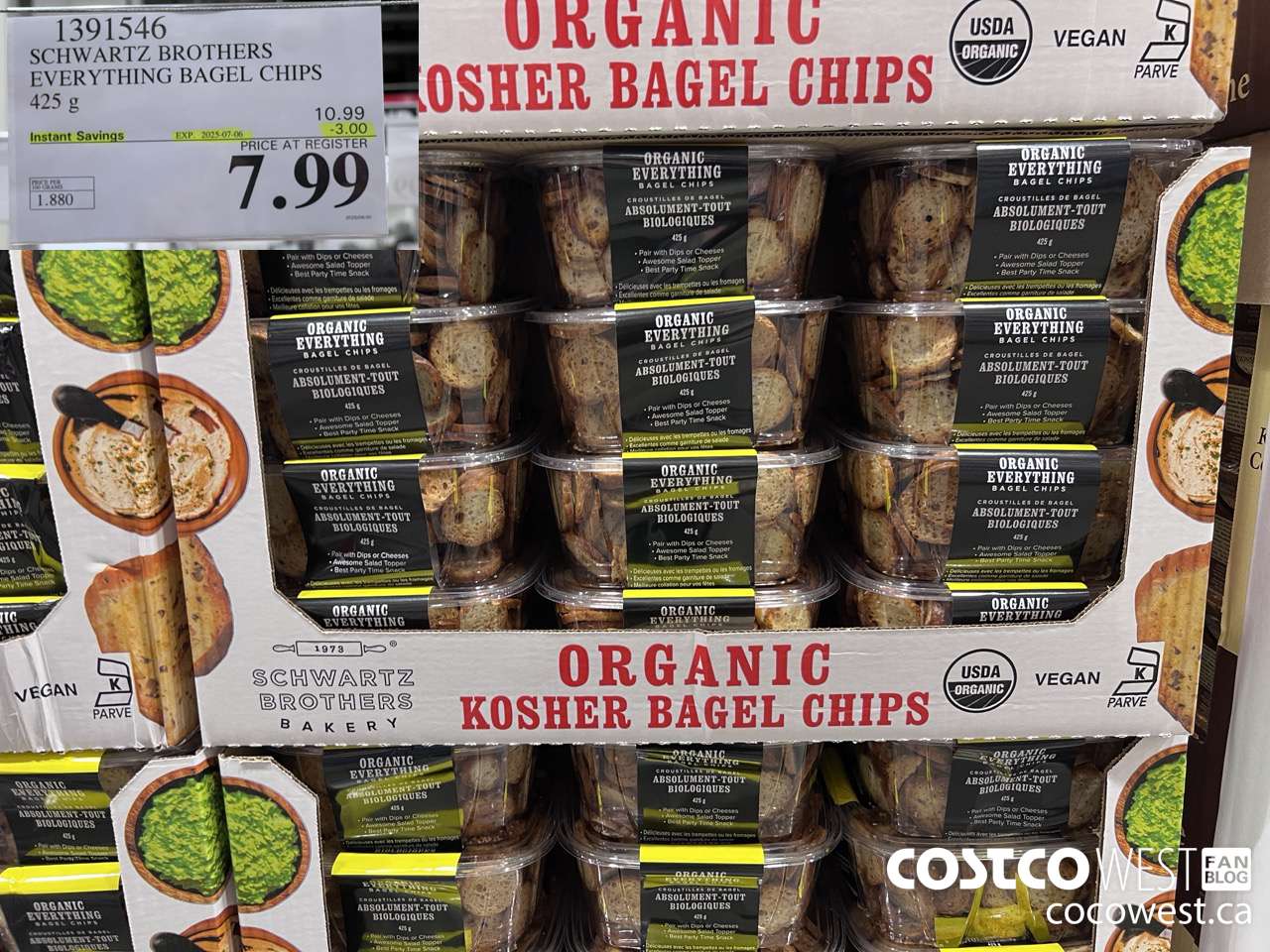 1391546 ORGANIC SCHWARTZ EVERYTHING BAGEL CHIPS 425G ($3.00 INSTANT SAVINGS EXPIRES ON 2025-07-06) $7.99