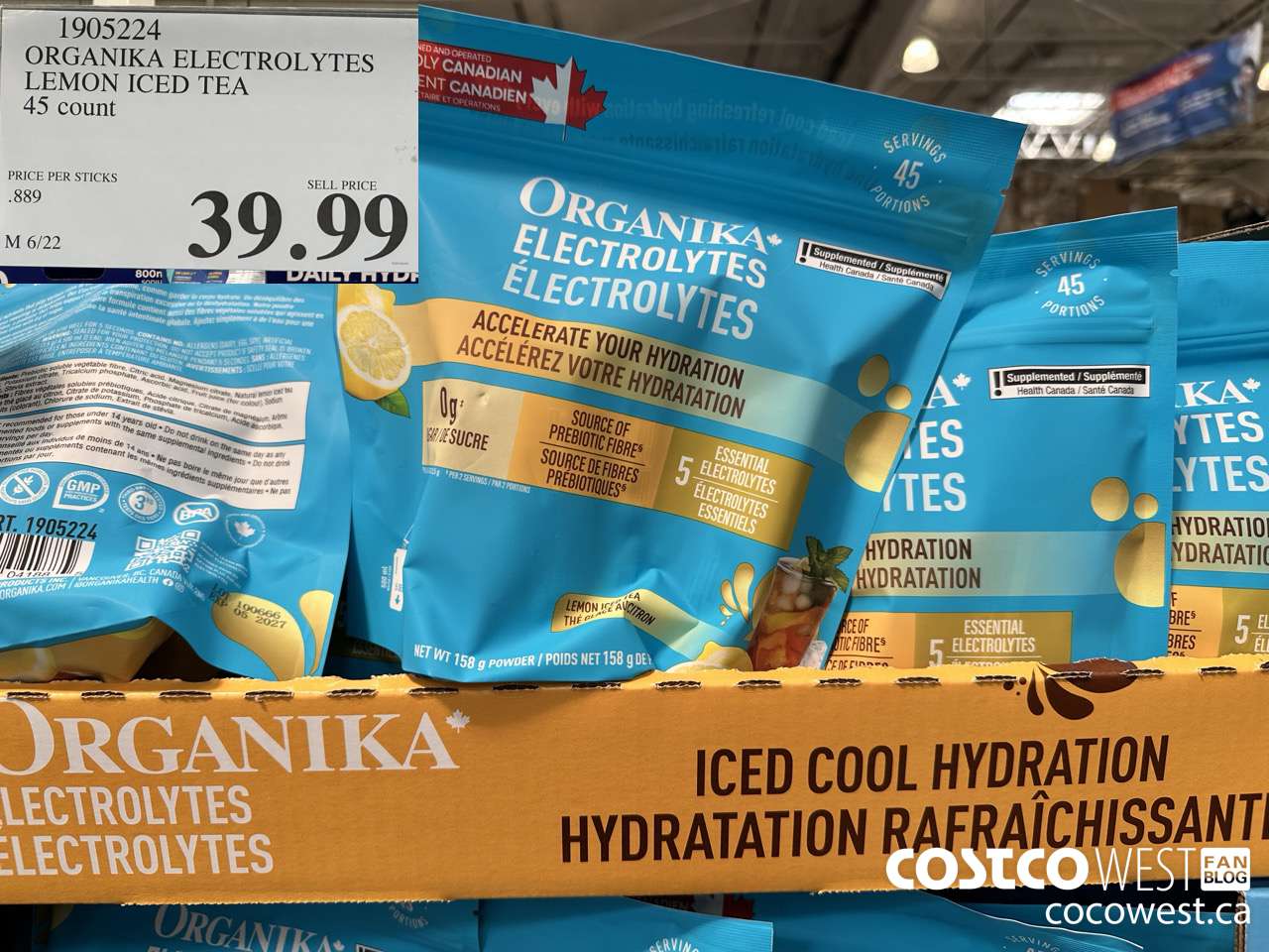 1905224 ORGANIKA ELECTROLYTES LEMON ICED TEA 45 COUNT $39.99