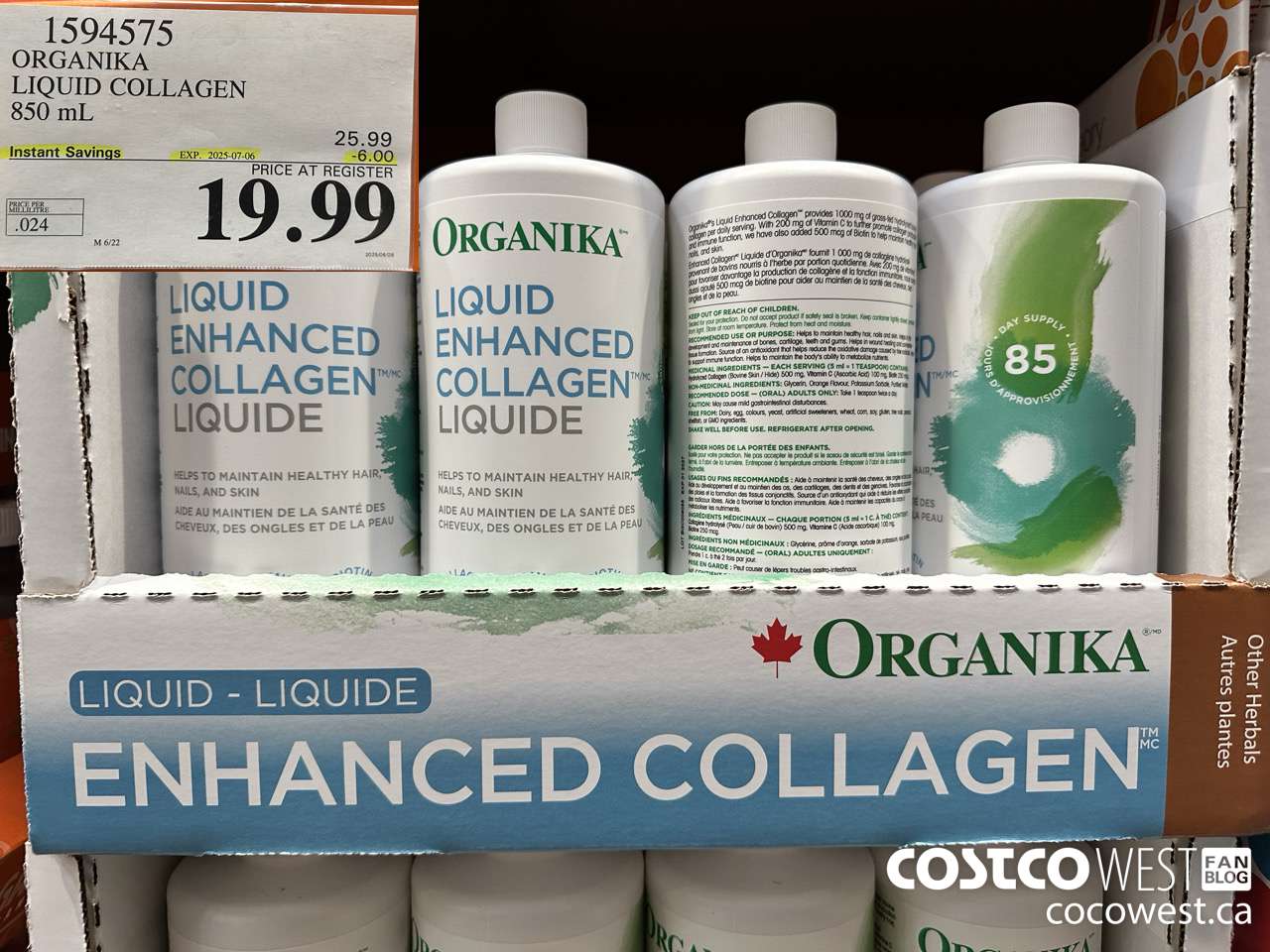 1594575 ORGANIKA LIQUID COLLAGEN 850 ML ($6.00 INSTANT SAVINGS EXPIRES ON 2025-07-06) $19.99