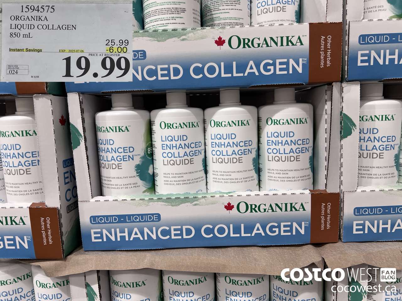 1594575 ORGANIKA LIQUID COLLAGEN 850 ML ($6.00 INSTANT SAVINGS EXPIRES ON 2025-07-06) $19.99