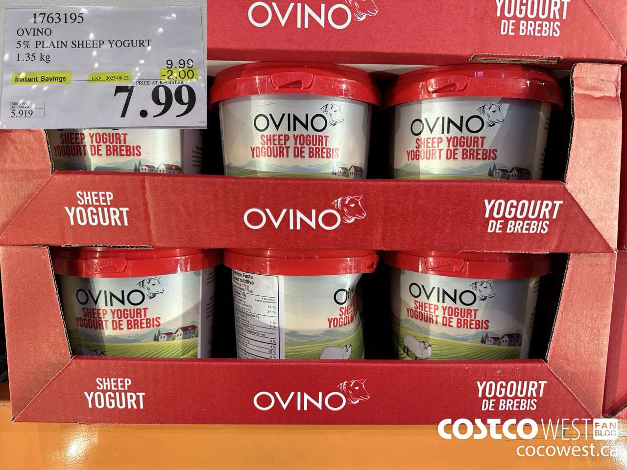 1763195 OVINO 5% PLAIN SHEEP YOGURT 1.35KG ($2.00 INSTANT SAVINGS EXPIRES ON 2025-06-22) $7.99