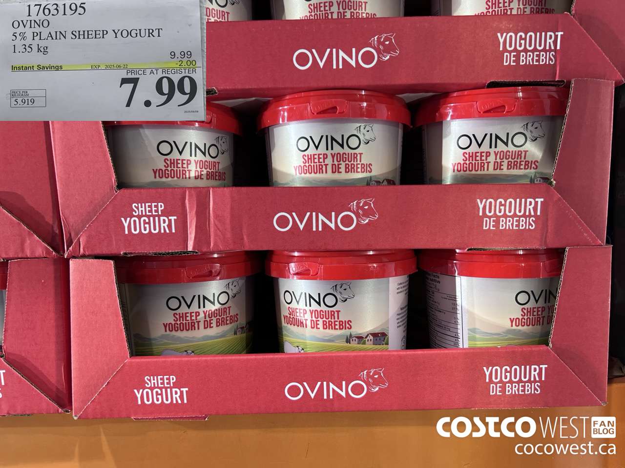 1763195 OVINO 5% PLAIN SHEEP YOGURT 1.35KG ($2.00 INSTANT SAVINGS EXPIRES ON 2025-06-22) $7.99