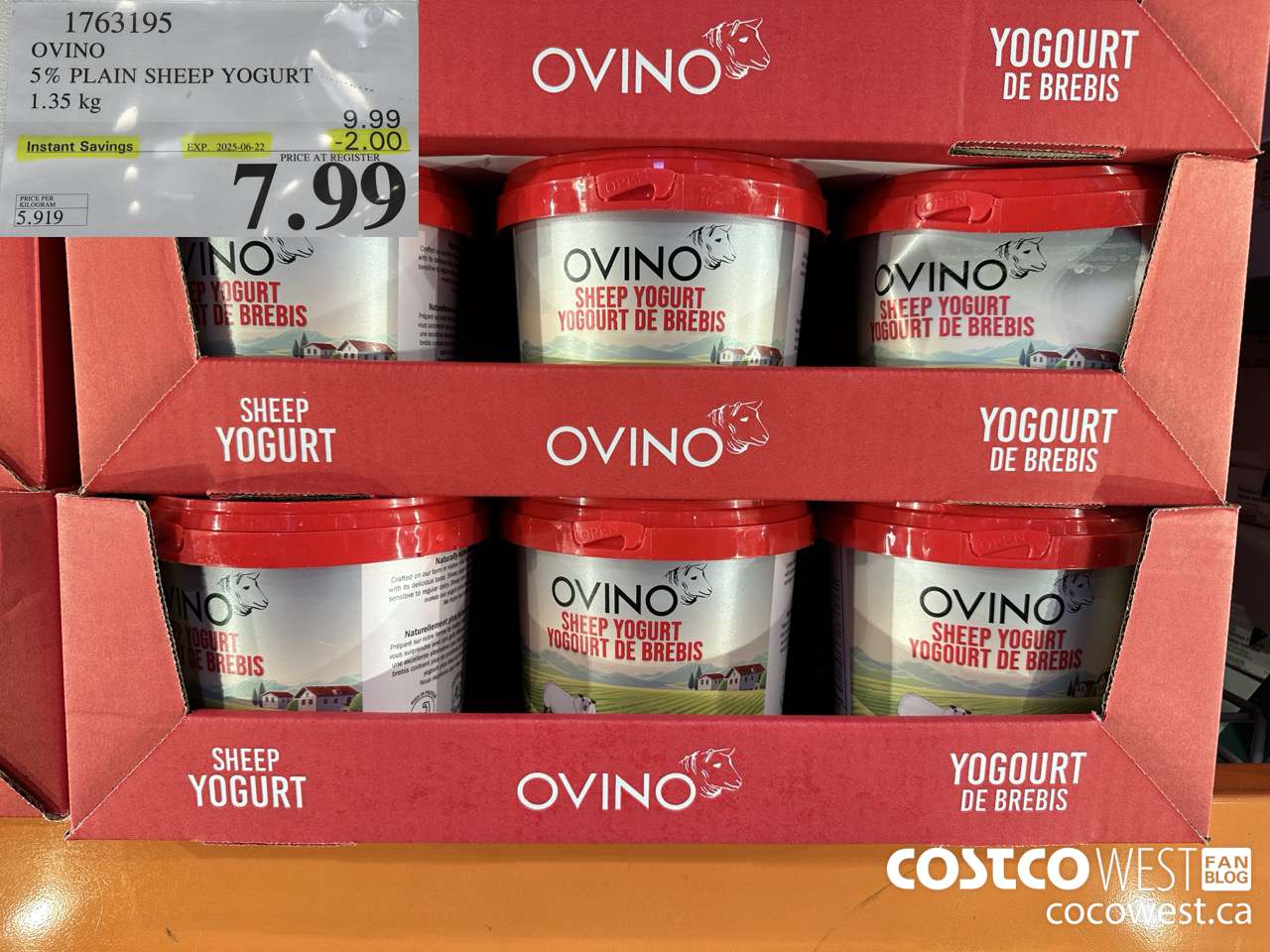 1763195 OVINO 5% PLAIN SHEEP YOGURT 1.35KG ($2.00 INSTANT SAVINGS EXPIRES ON 2025-06-22) $7.99