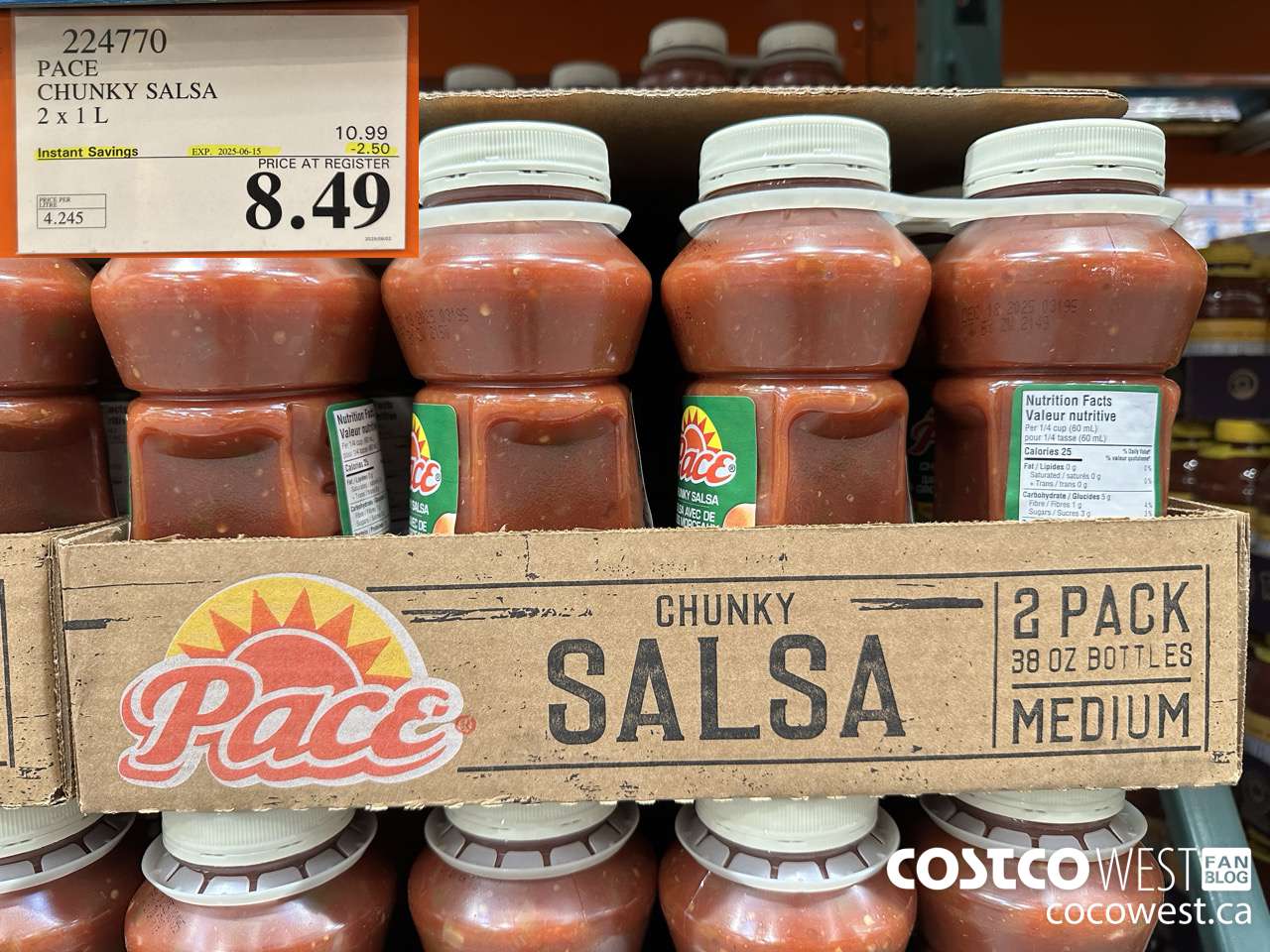 224770 PACE THICK & CHUNKY SALSA 2 X 1L ($2.50 INSTANT SAVINGS EXPIRES ON 2025-06-15) $8.49