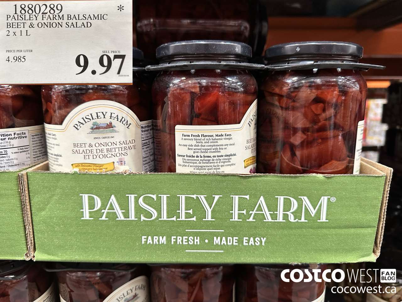 1880289 PAISLEY FARM BALSAMIC BEET & ONION SALAD 2 X 1L $9.97