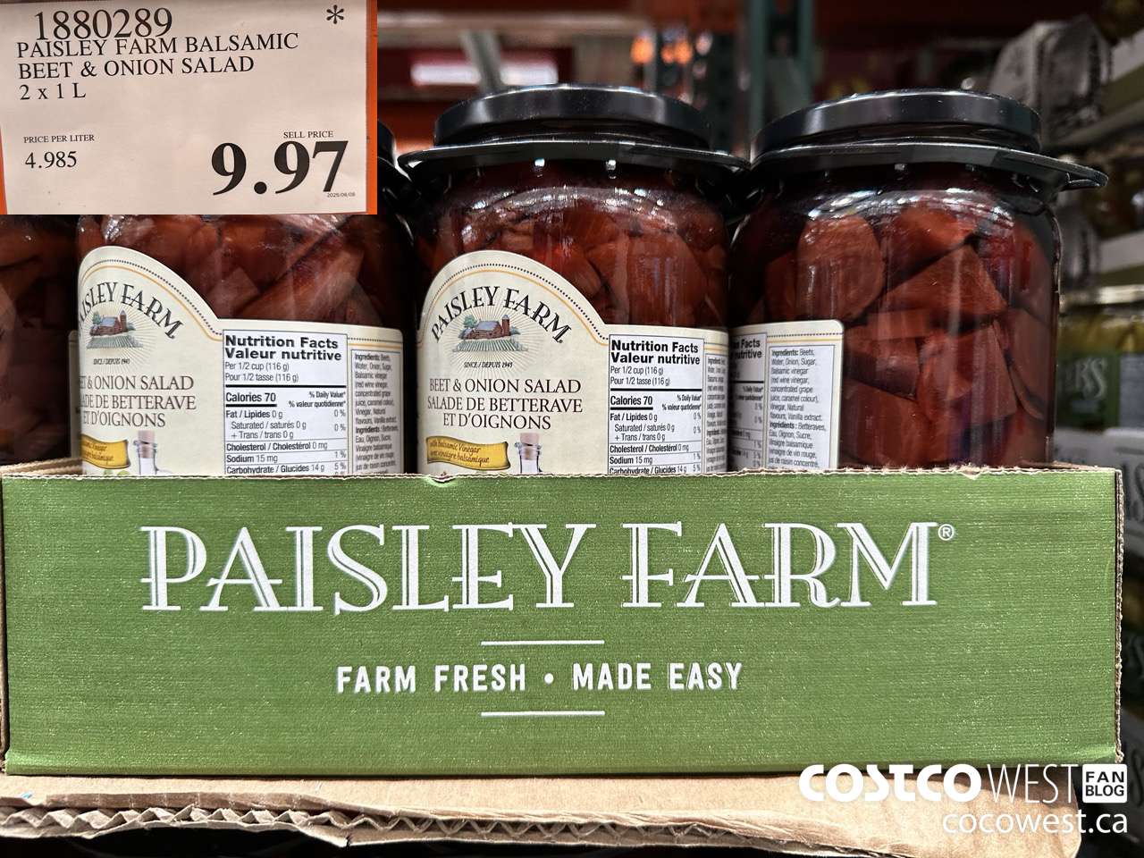 1880289 PAISLEY FARM BALSAMIC BEET & ONION SALAD 2 X 1L $9.97