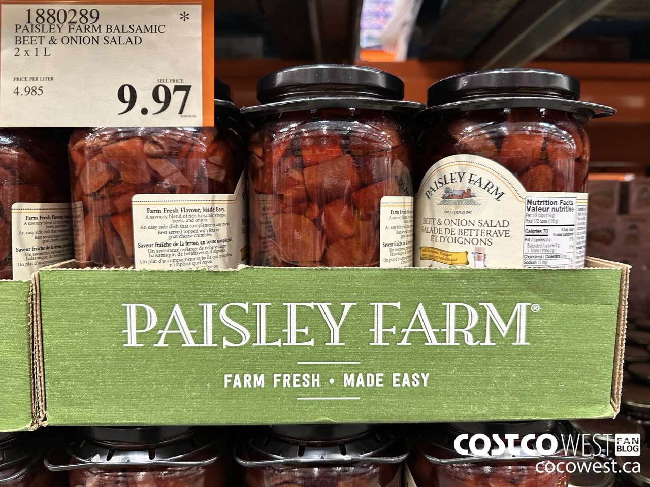 1880289 PAISLEY FARM BALSAMIC BEET & ONION SALAD 2 X 1L $9.97