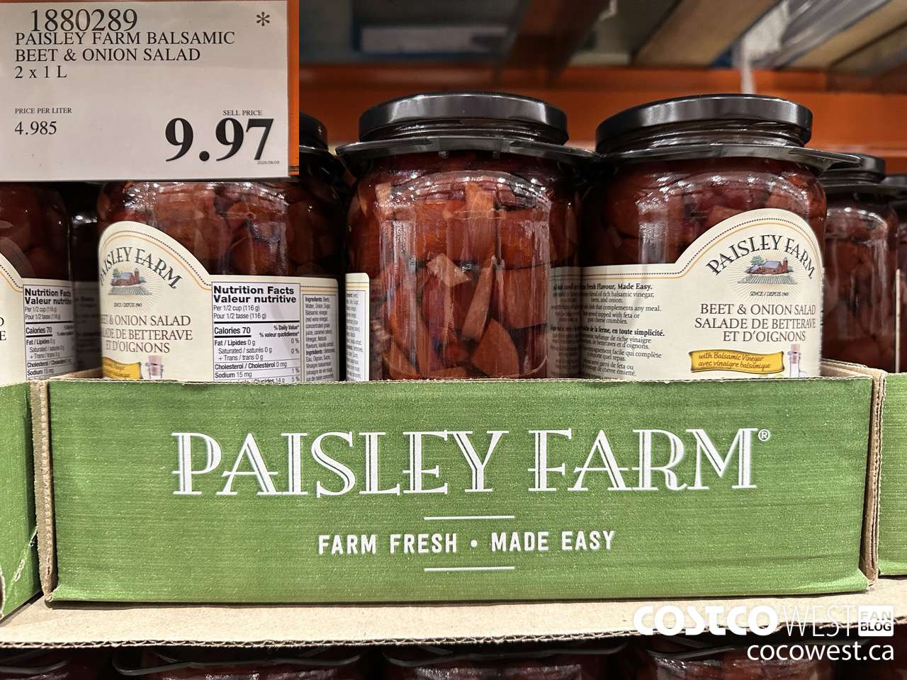 1880289 PAISLEY FARM BALSAMIC BEET & ONION SALAD 2 X 1L $9.97