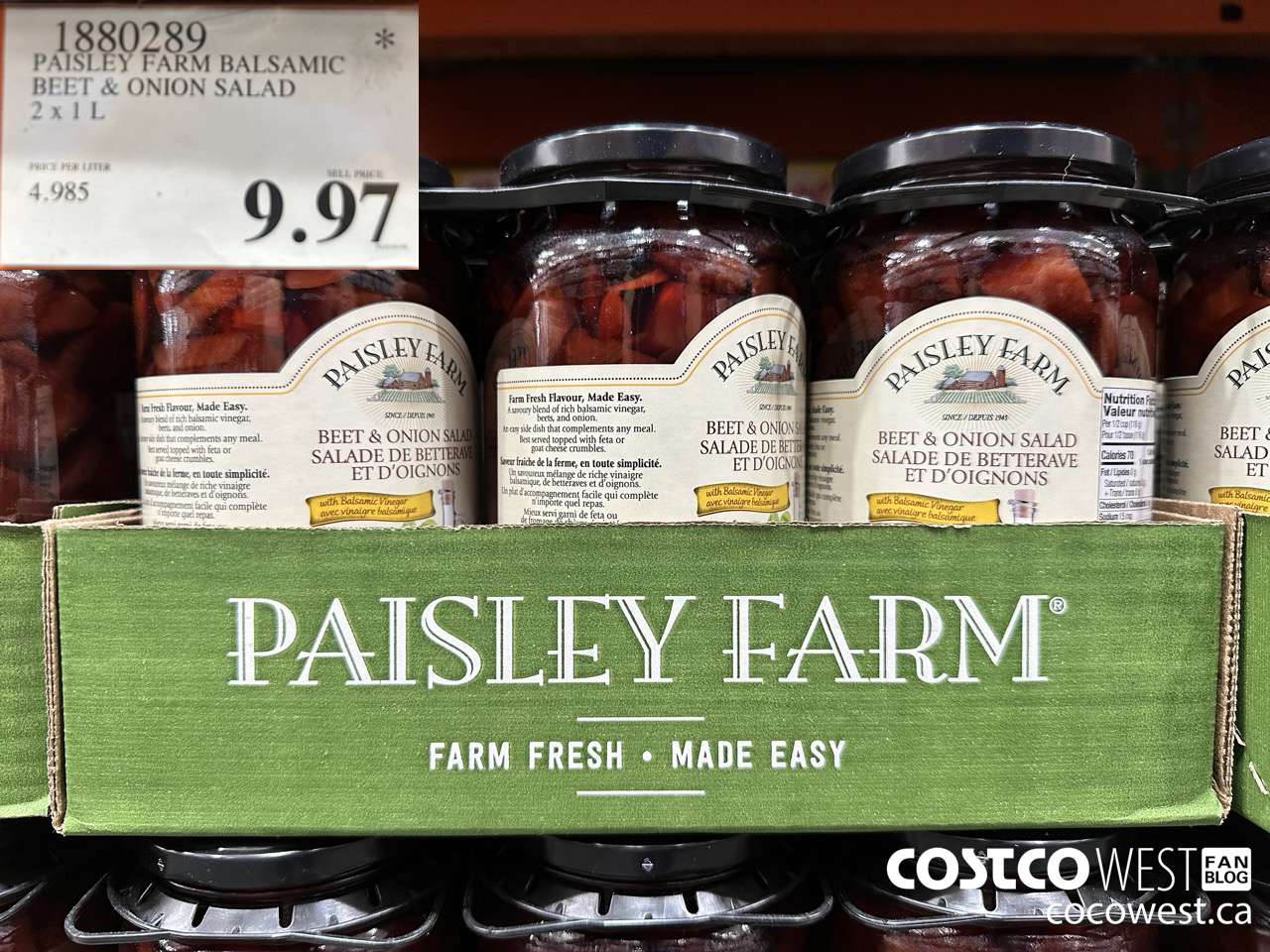 1880289 PAISLEY FARM BALSAMIC BEET & ONION SALAD 2 X 1L $9.97