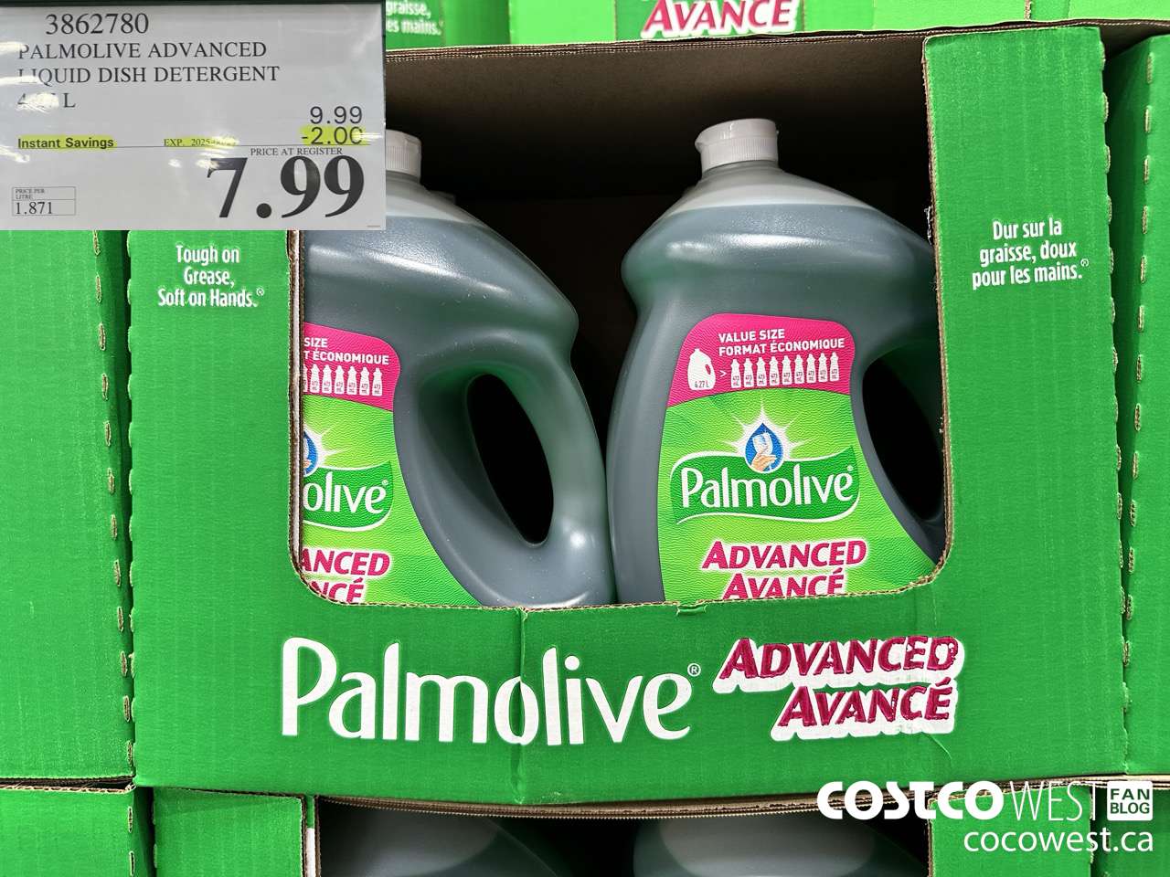 3862780 PALMOLIVE ADVANCED LIQUID DISH DETERGENT 4.27 L ($2.00 INSTANT SAVINGS EXPIRES ON 2025-06-29) $7.99