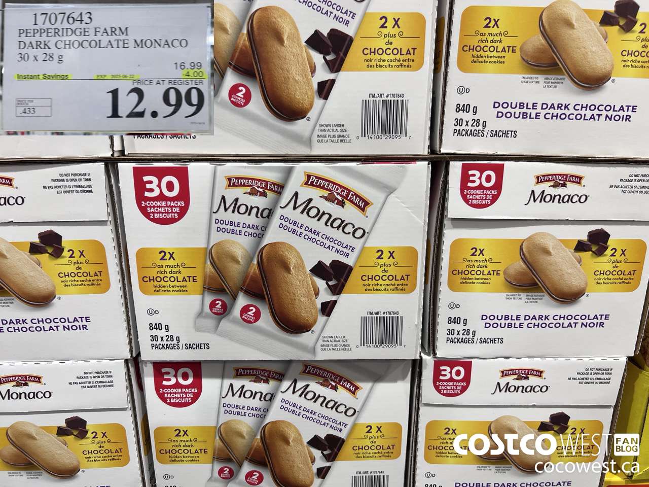 1707643 PEPPERIDGE FARM DARK CHOCOLATE MONACO 30 X 28G ($4.00 INSTANT SAVINGS EXPIRES ON 2025-06-22) $12.99