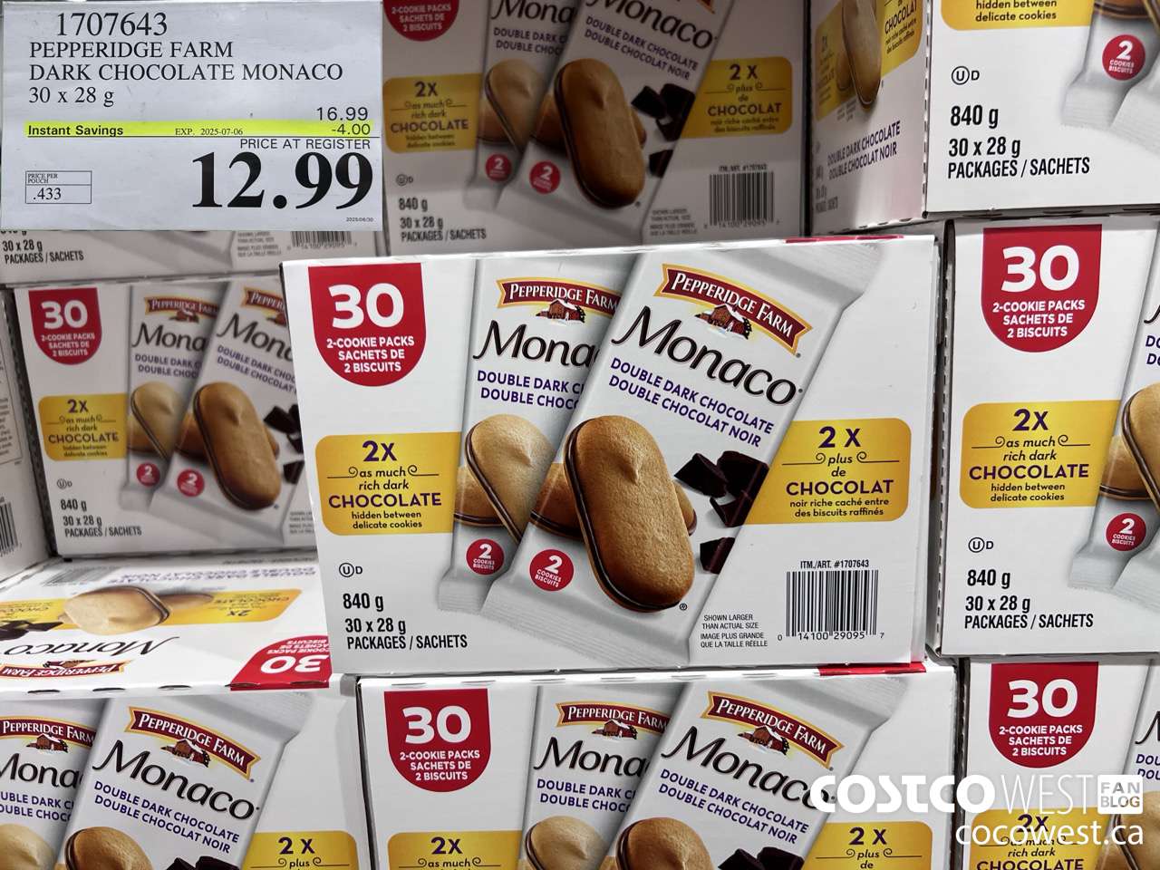 1707643 PEPPERIDGE FARM DARK CHOCOLATE MONACO 30 X 28G ($4.00 INSTANT SAVINGS EXPIRES ON 2025-07-06) $12.99