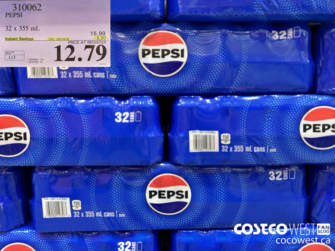 310062 PEPSI 32 X 355 ML ($3.20 INSTANT SAVINGS EXPIRES ON 2025-06-08) $12.79