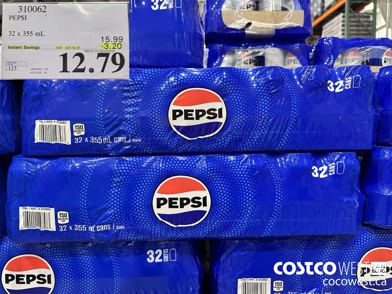 310062 PEPSI 32 X 355 ML ($3.20 INSTANT SAVINGS EXPIRES ON 2025-06-29) $12.79