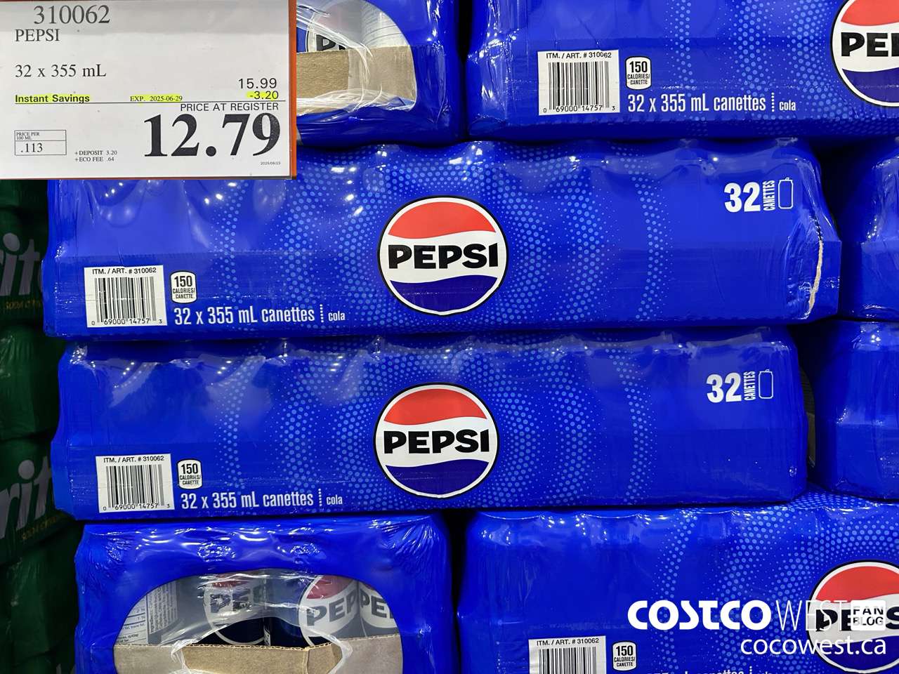310062 PEPSI 32 X 355 ML ($3.20 INSTANT SAVINGS EXPIRES ON 2025-06-29) $12.79