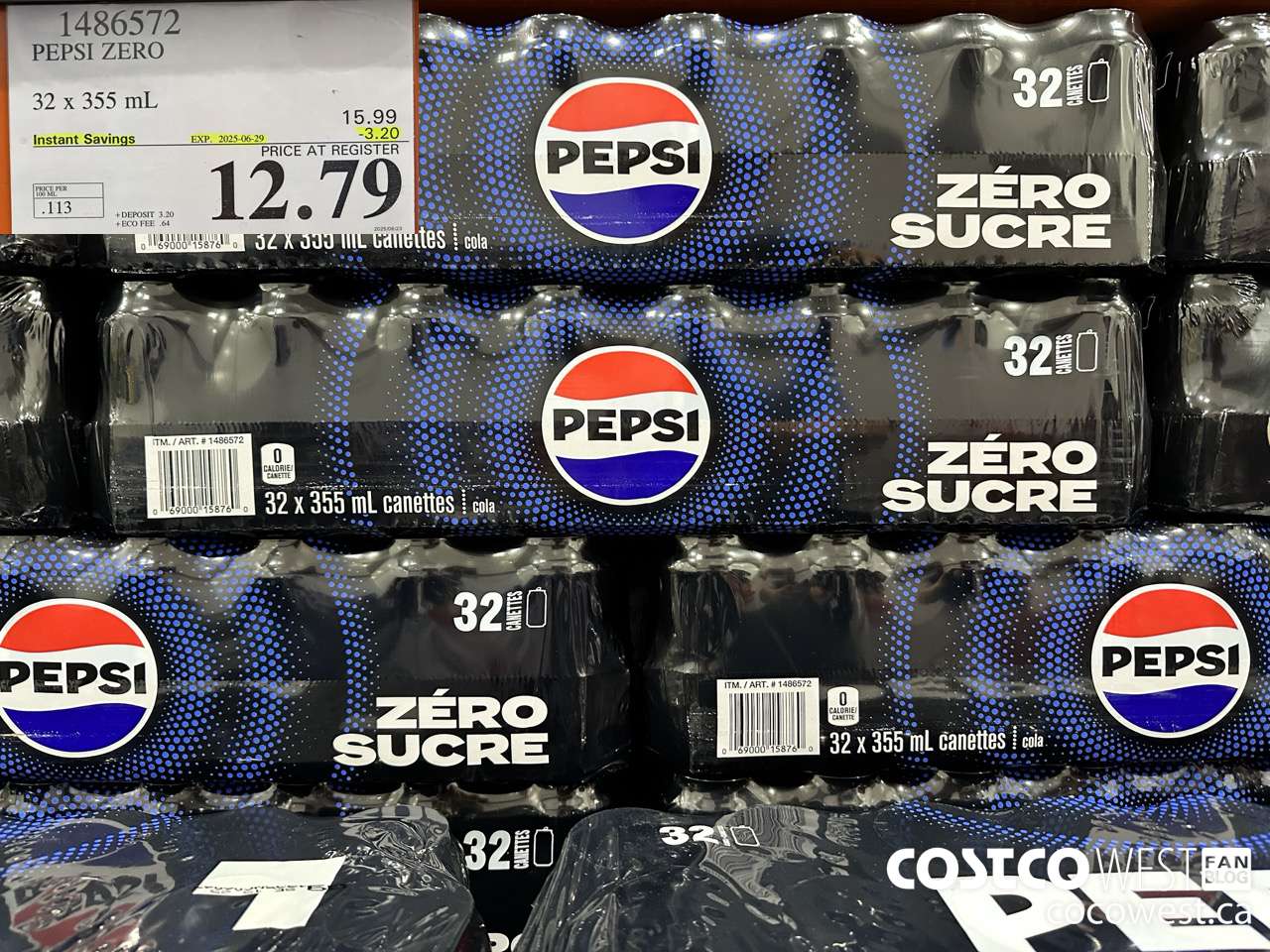 1486572 PEPSI ZERO 32 x 355 mL ($3.20 INSTANT SAVINGS EXPIRES ON 2025-06-29) $12.79