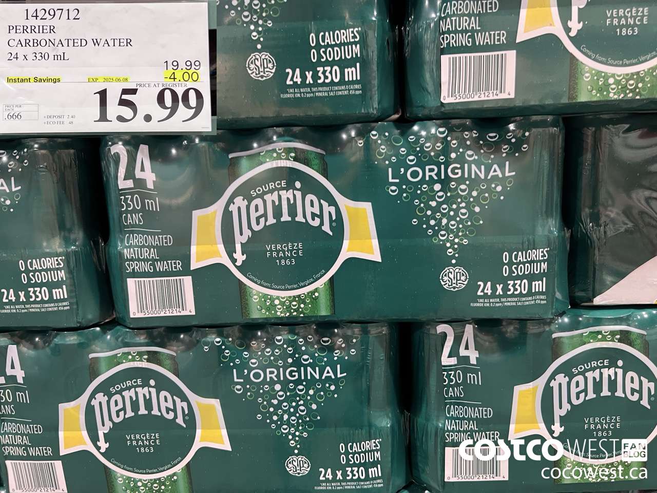 1429712 PERRIER CARBONATED WATER 24 X 330ML ($4.00 INSTANT SAVINGS EXPIRES ON 2025-06-08) $15.99
