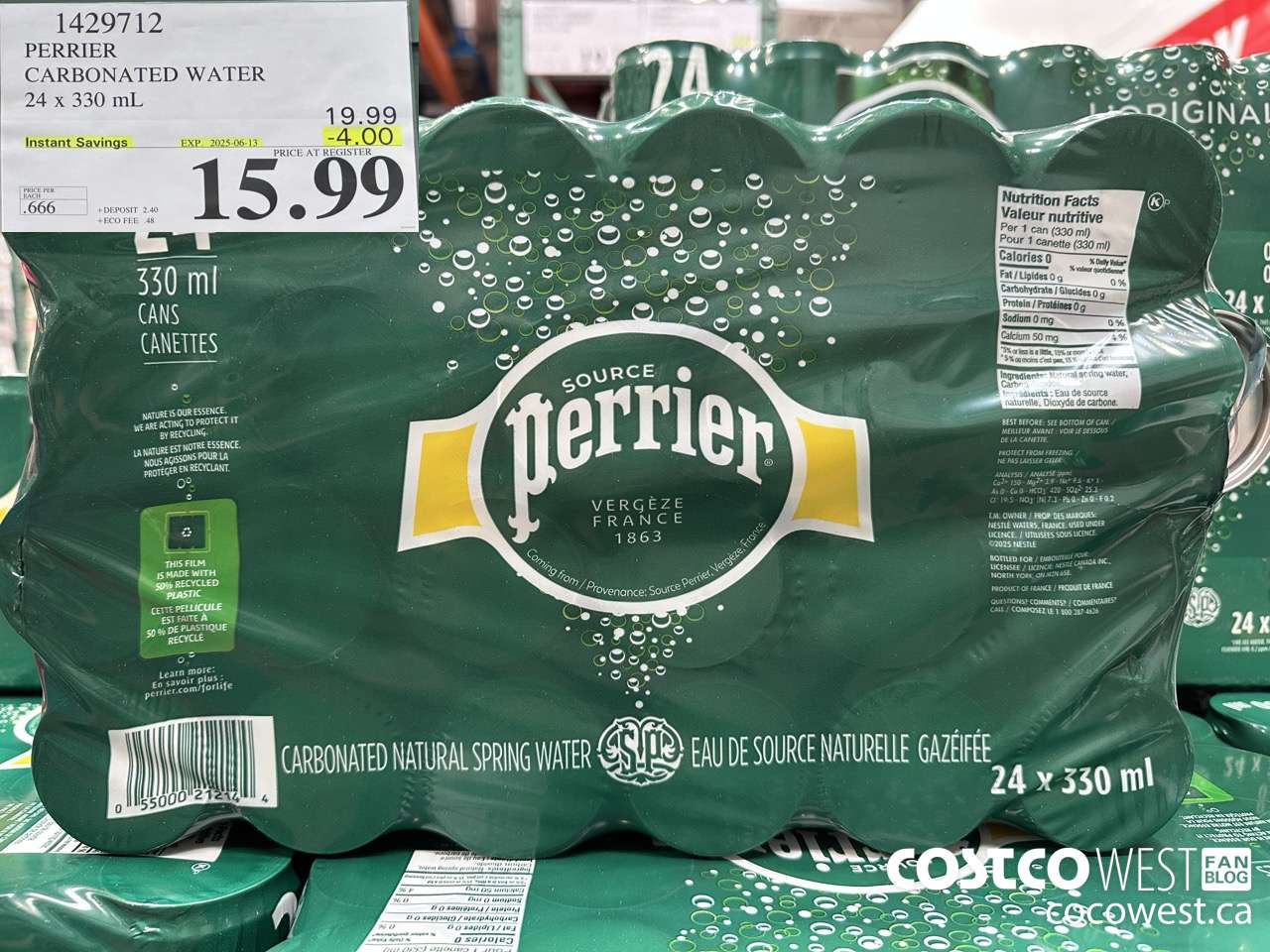 1429712 PERRIER CARBONATED WATER 24 X 330ML ($4.00 INSTANT SAVINGS EXPIRES ON 2025-06-13) $15.99