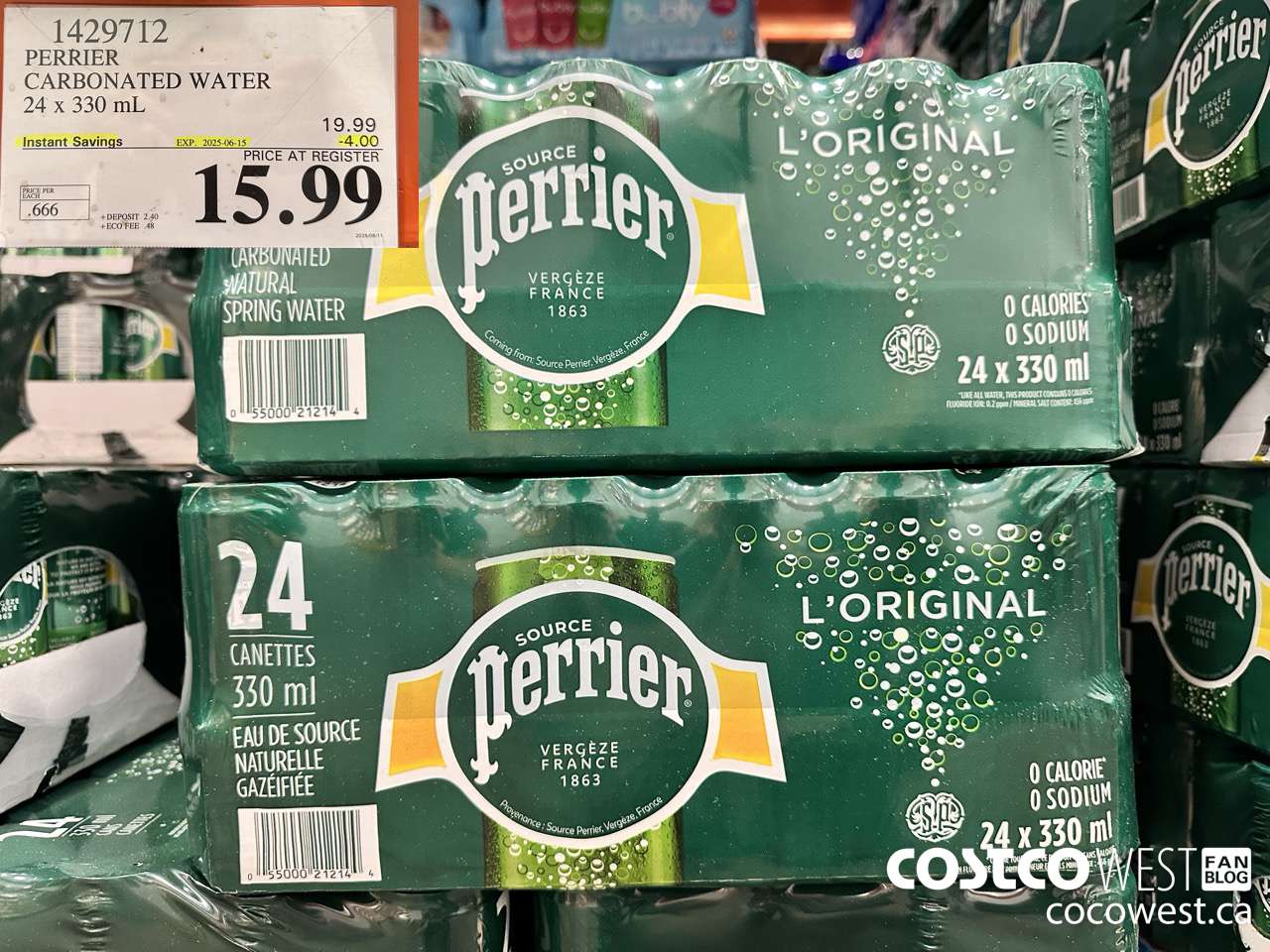 1429712 PERRIER CARBONATED WATER 24 X 330ML ($4.00 INSTANT SAVINGS EXPIRES ON 2025-06-15) $15.99