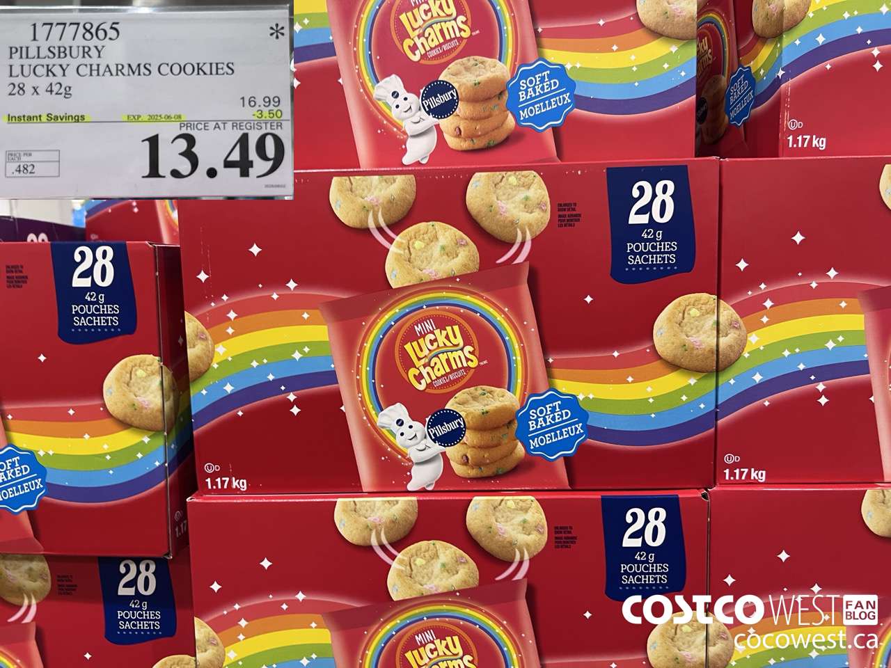 1777865 PILLSBURY LUCKY CHARMS COOKIES 28 X 42G ($3.50 INSTANT SAVINGS EXPIRES ON 2025-06-08) $13.49