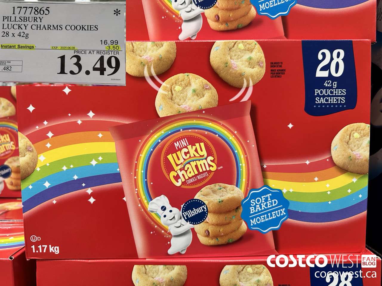 1777865 PILLSBURY LUCKY CHARMS COOKIES 28 X 42G ($3.50 INSTANT SAVINGS EXPIRES ON 2025-06-08) $13.49