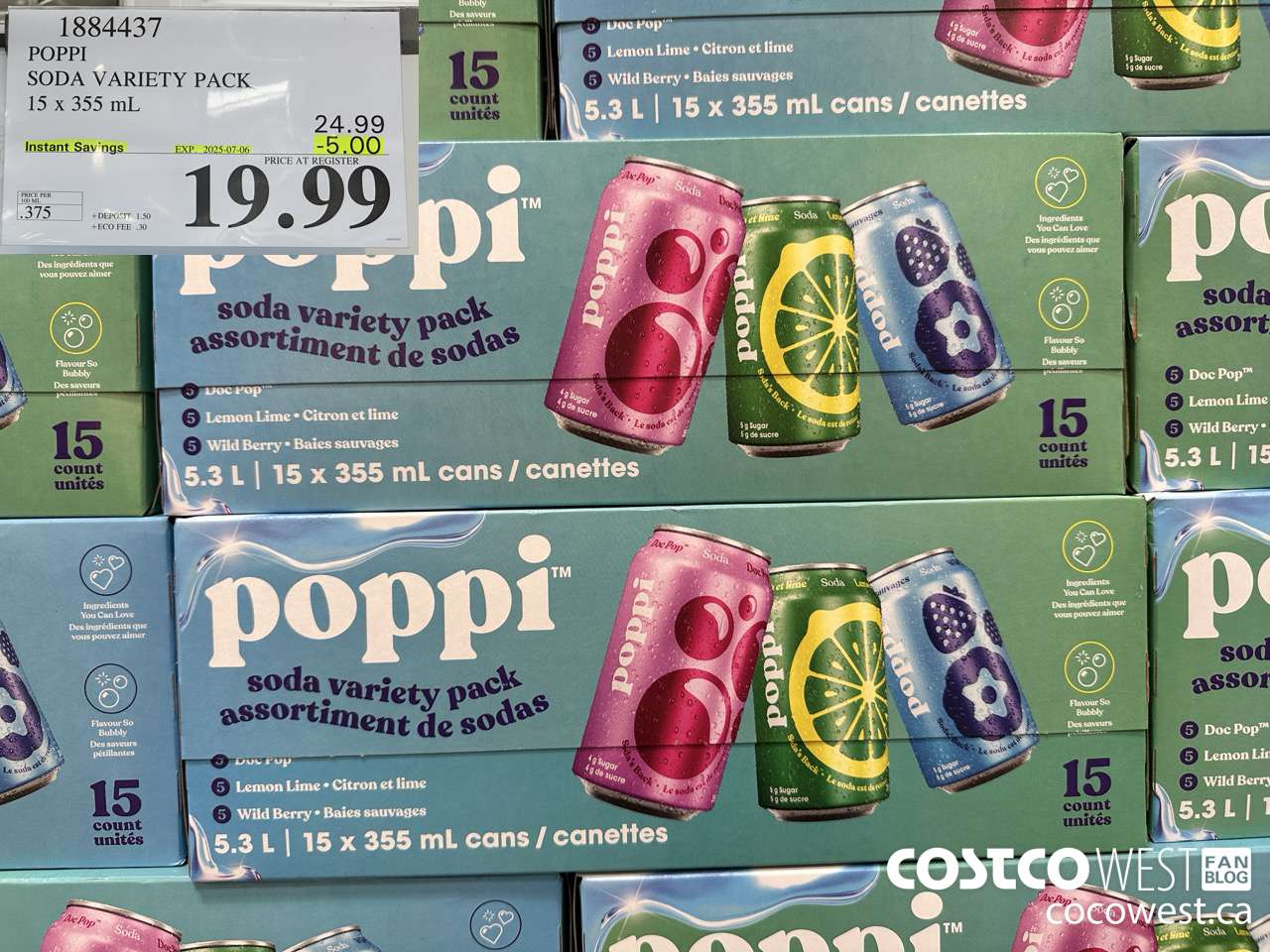 1884437 POPPI SODA VARIETY PACK 15 X 355ML ($5.00 INSTANT SAVINGS EXPIRES ON 2025-07-06) $19.99
