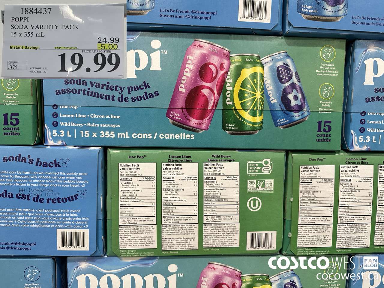 1884437 POPPI SODA VARIETY PACK 15 X 355ML ($5.00 INSTANT SAVINGS EXPIRES ON 2025-07-06) $19.99