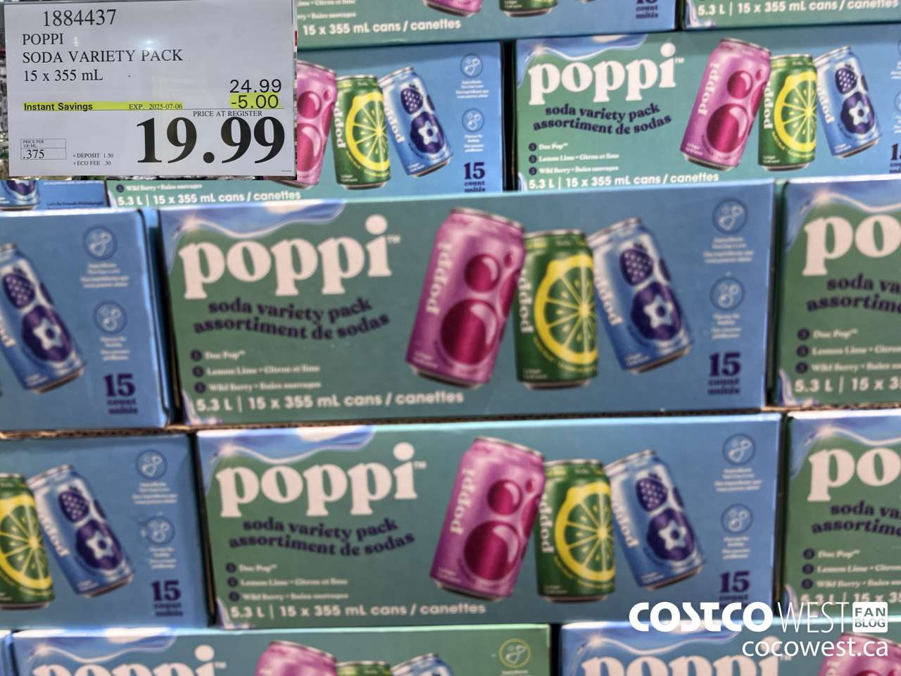 1884437 POPPI SODA VARIETY PACK 15 X 355ML ($5.00 INSTANT SAVINGS EXPIRES ON 2025-07-06) $19.99