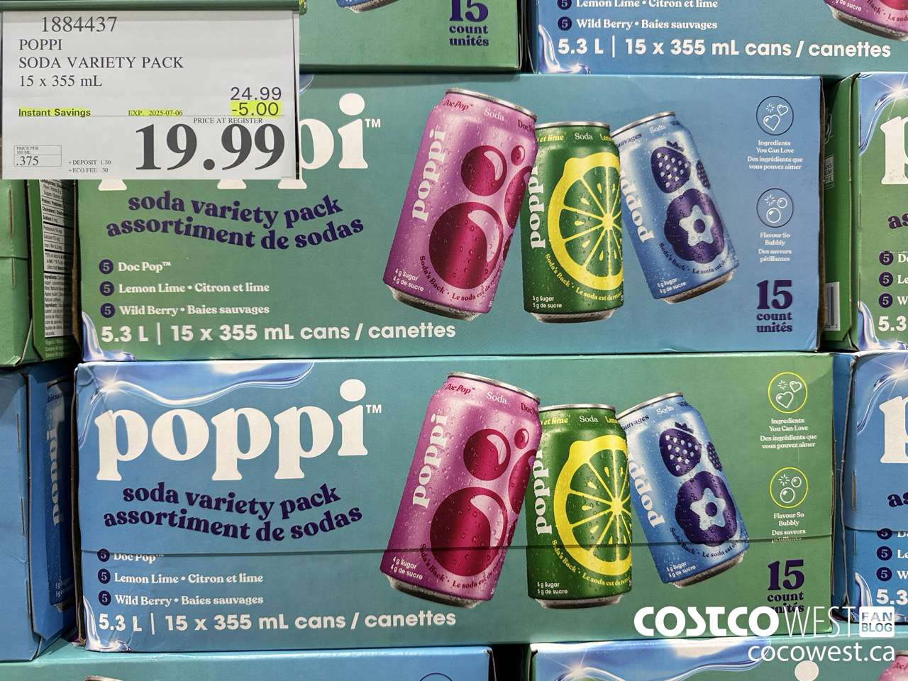 1884437 POPPI SODA VARIETY PACK 15 X 355ML ($5.00 INSTANT SAVINGS EXPIRES ON 2025-07-06) $19.99