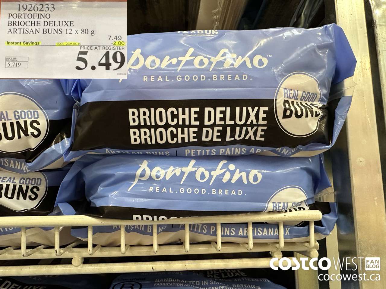 1926233 PORTOFINO BRIOCHE DELUXE ARTISAN BUNS 12 X 80G ($2.00 INSTANT SAVINGS EXPIRES ON 2025-06-15) $5.49