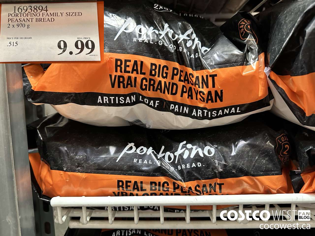 1693894 PORTOFINO FAMILY SIZED PEASANT BREAD 2 x 970g $9.99