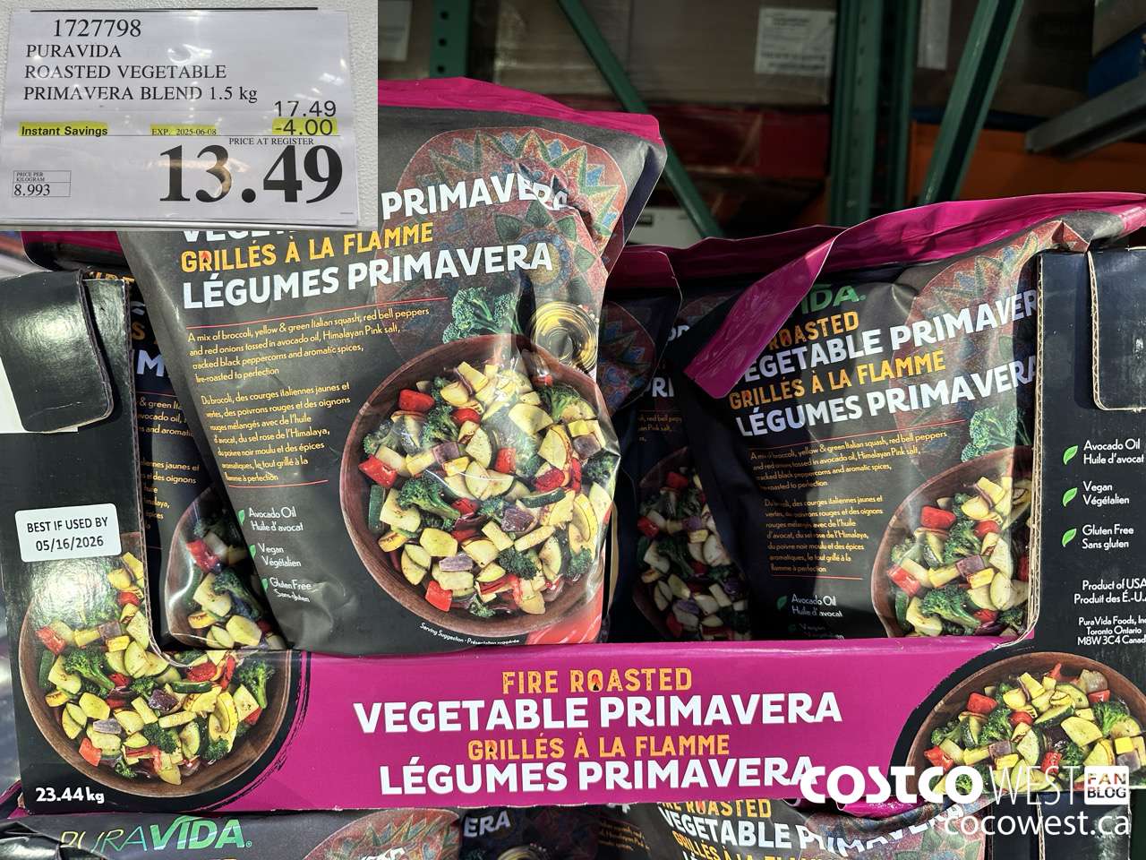 1727798 PURAVIDA ROASTED VEGETABLE PRIMAVERA BLEND 1.5KG ($4.00 INSTANT SAVINGS EXPIRES ON 2025-06-08) $13.49