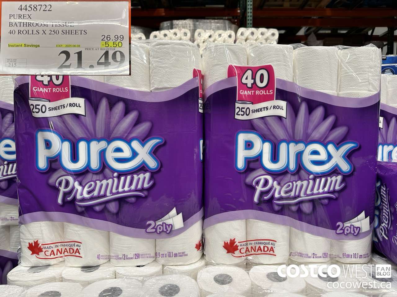 4458722 PUREX BATHROOM TISSUE 40 ROLLS X 250 SHEETS ($5.50 INSTANT SAVINGS EXPIRES ON 2025-06-08) $21.49