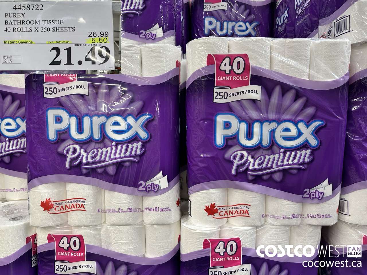 4458722 PUREX BATHROOM TISSUE 40 ROLLS X 250 SHEETS ($5.50 INSTANT SAVINGS EXPIRES ON 2025-07-06) $21.49