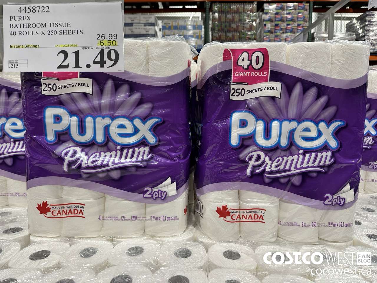4458722 PUREX BATHROOM TISSUE 40 ROLLS X 250 SHEETS ($5.50 INSTANT SAVINGS EXPIRES ON 2025-07-06) $21.49