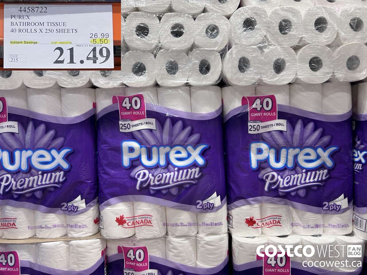4458722 PUREX BATHROOM TISSUE 40 ROLLS X 250 SHEETS ($5.50 INSTANT SAVINGS EXPIRES ON 2025-07-06) $21.49