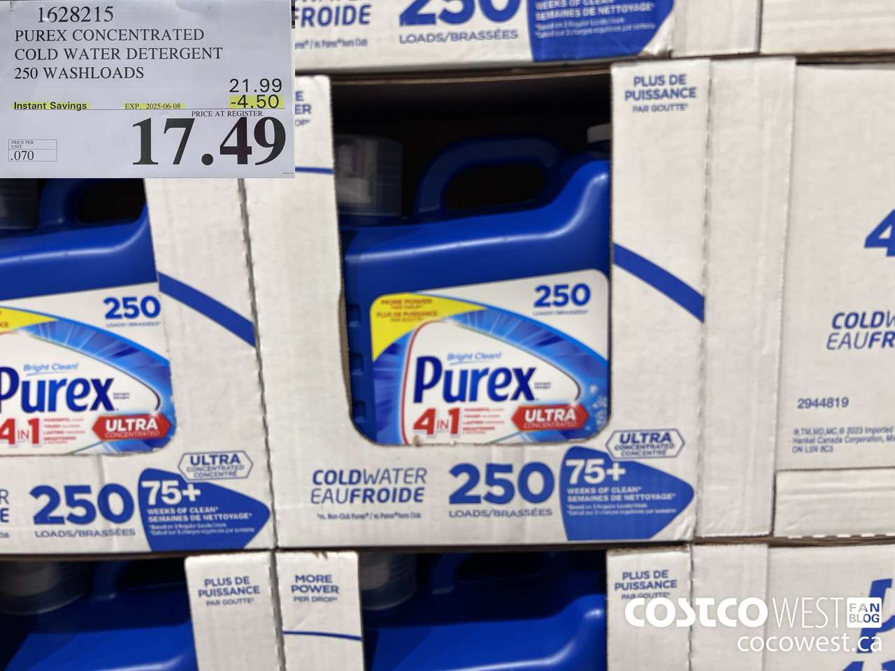 1628215 PUREX CONCENTRATED COLD WATER DETERGENT 250 WASHLOADS ($4.50 INSTANT SAVINGS EXPIRES ON 2025-06-08) $17.49