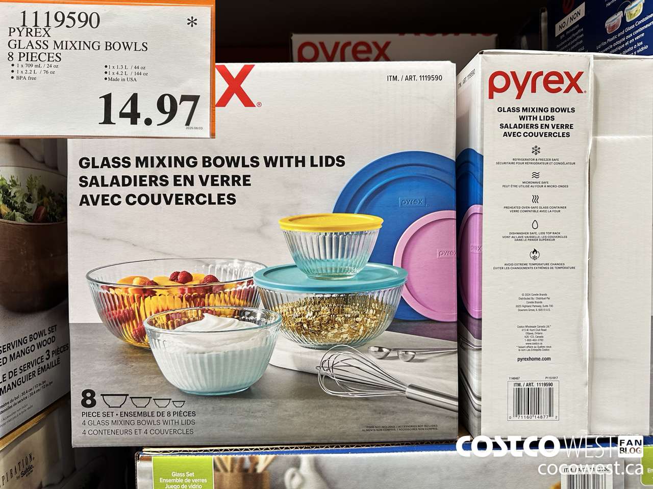 1119590 PYREX GLASS MIXING BOWLS 8 PIECES $14.97