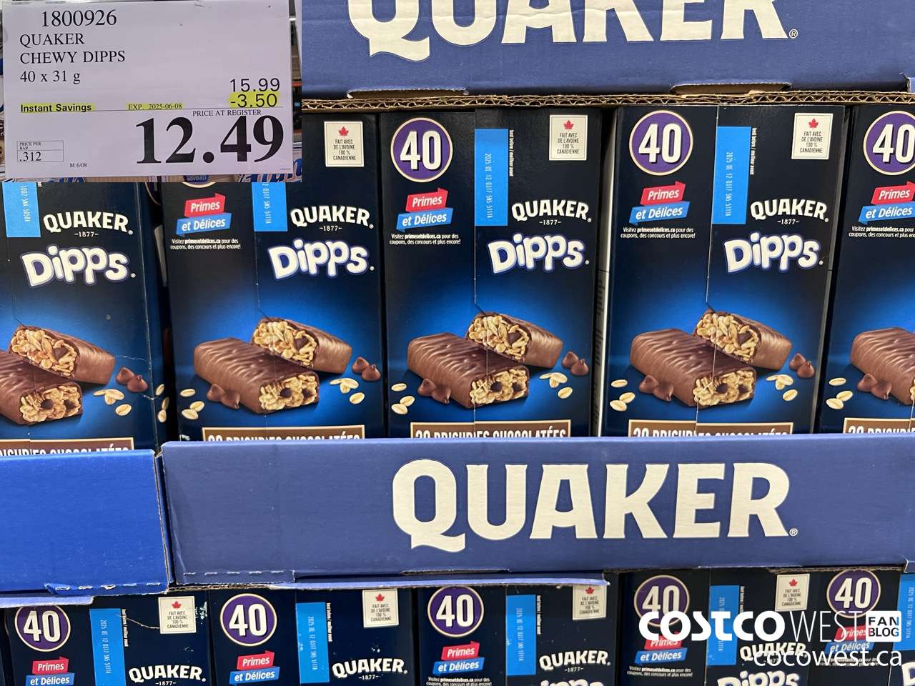 1800926 QUAKER CHEWY DIPPS 40 X 31 G ($3.50 INSTANT SAVINGS EXPIRES ON 2025-06-08) $12.49