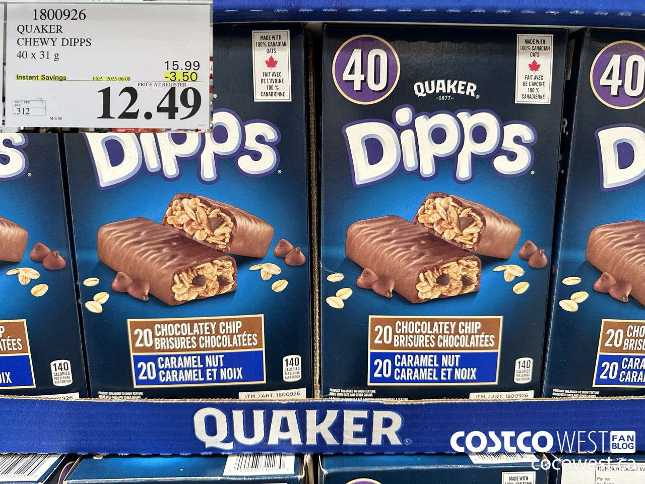1800926 QUAKER CHEWY DIPPS 40 X 31 G ($3.50 INSTANT SAVINGS EXPIRES ON 2025-06-08) $12.49
