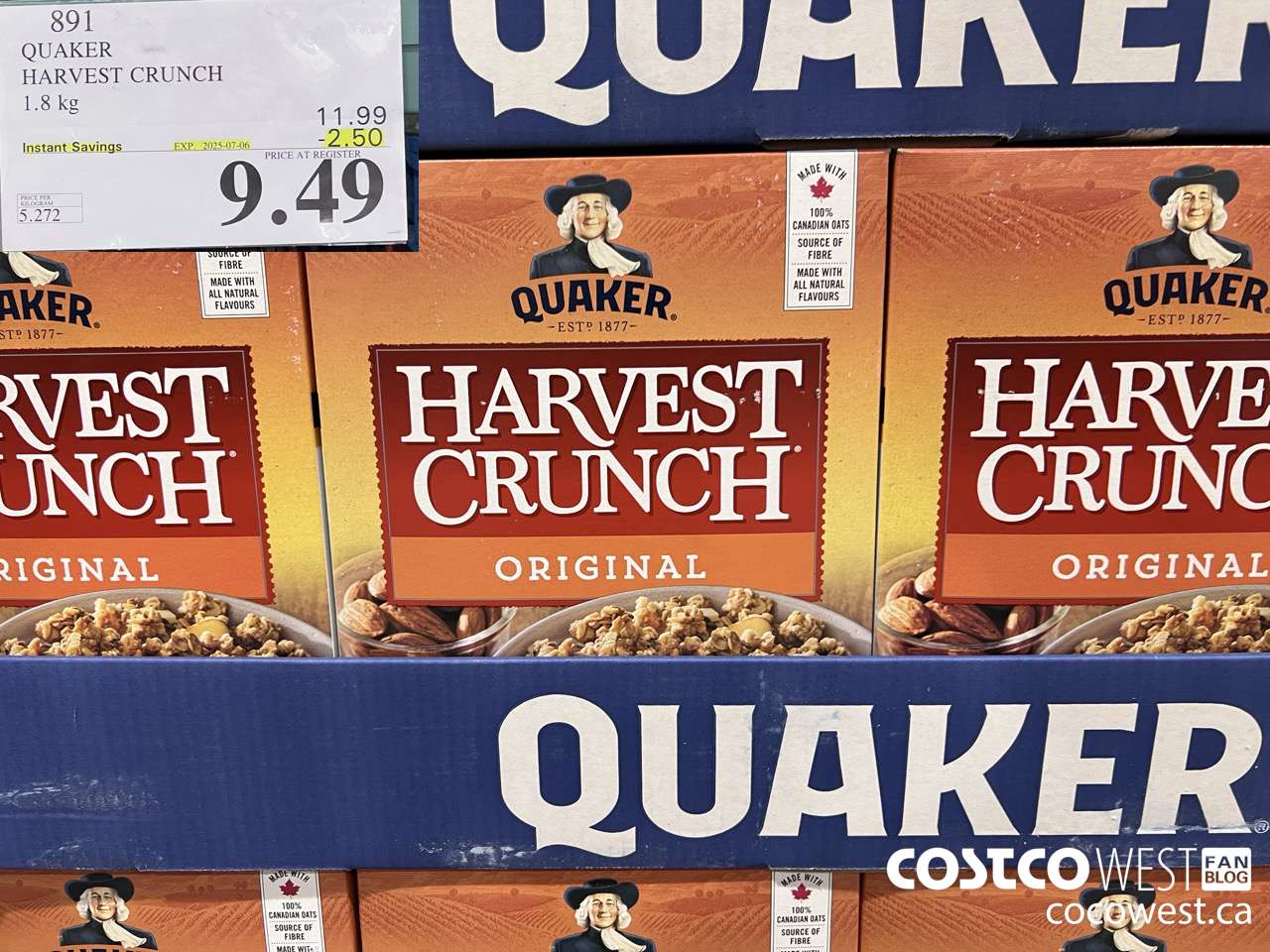 891 QUAKER HARVEST CRUNCH 1.8 KG ($2.50 INSTANT SAVINGS EXPIRES ON 2025-07-06) $9.49