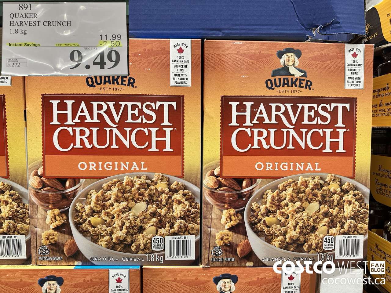 891 QUAKER HARVEST CRUNCH 1.8 KG ($2.50 INSTANT SAVINGS EXPIRES ON 2025-07-06) $9.49