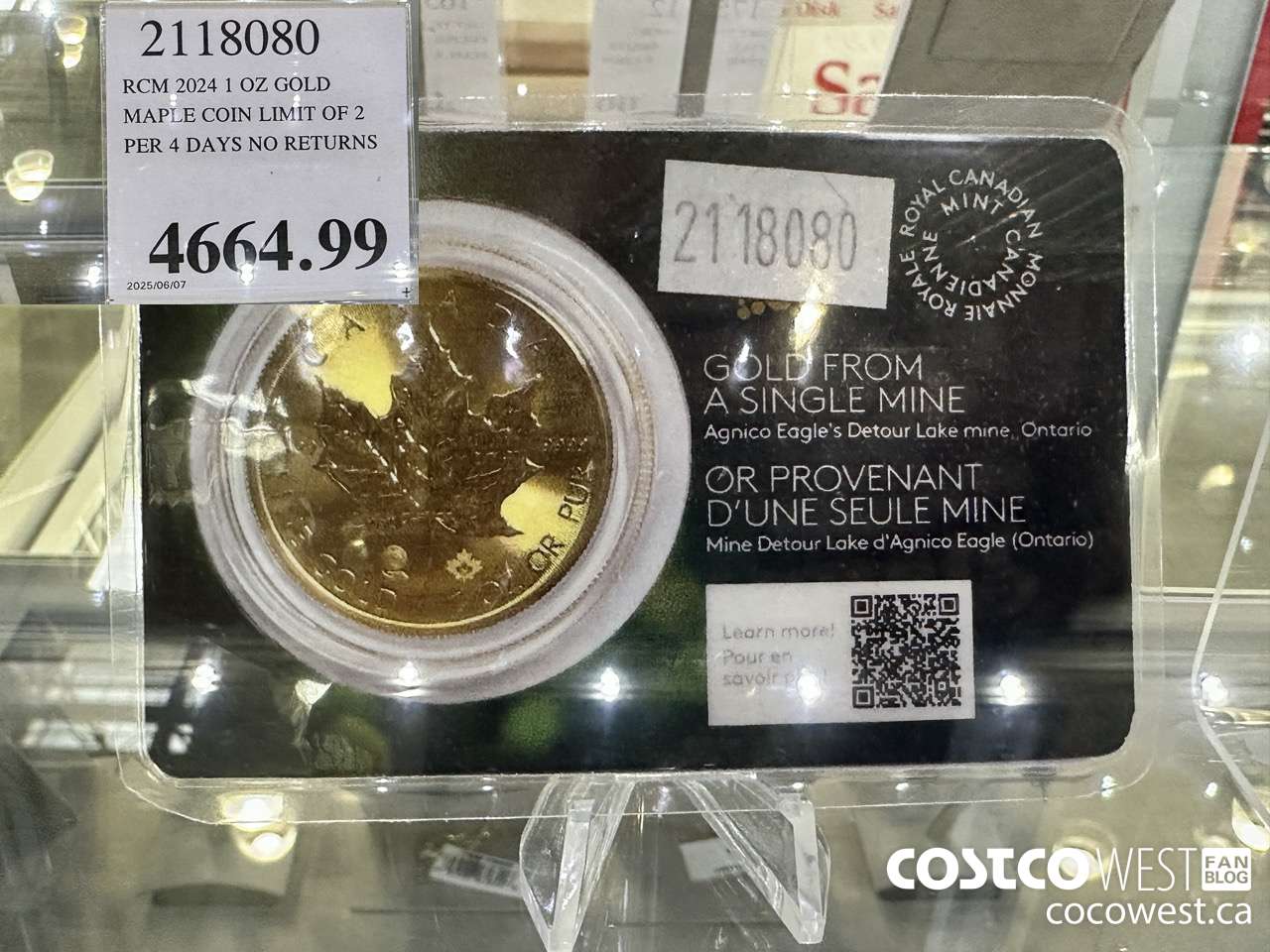 2118080 RCM 2024 1 OZ GOLD. MAPLE COIN LIMIT OF 2 PER 4 DAYS NO RETURNS $4664.99