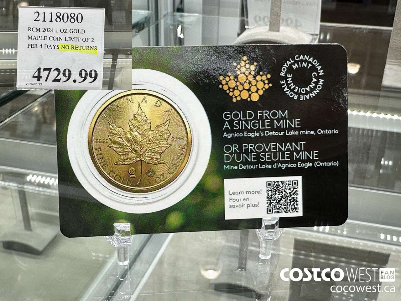 2118080 RCM 2024 1 OZ GOLD. MAPLE COIN LIMIT OF 2 PER 4 DAYS NO RETURNS $4729.99
