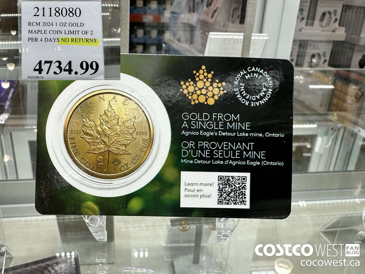 2118080 RCM 2024 1 OZ GOLD. MAPLE COIN LIMIT OF 2 PER 4 DAYS NO RETURNS $4734.99